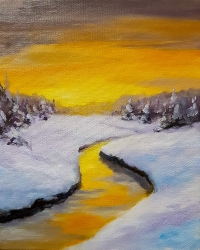  Zimní řeka při západu slunce 