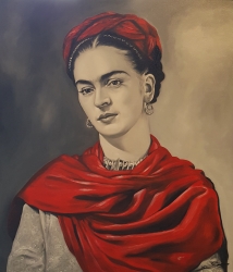 Frida Kahlo s červeným šálem a čelenkou - 1362 